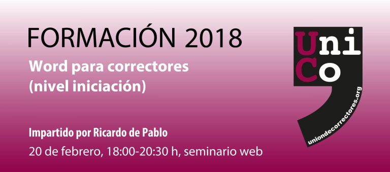 Formación UniCo 2018: «Word para correctores (nivel iniciación)»